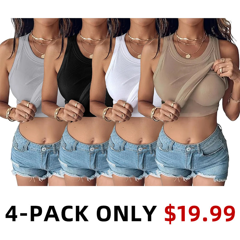 Women Everyday Basic Ribbed Built-in Bra Tank