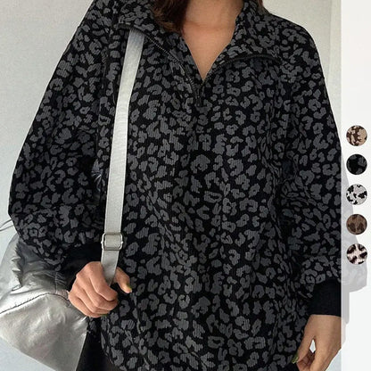 🔥Limited-Time Special Offer|Women's Leopard Print Oversized Half-Zip Pullover – Soft Casual Sweatshirt