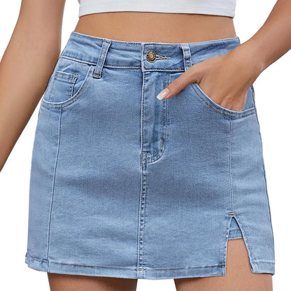 🛍️Women's Minimalist High-Waisted Denim Mini Skirt Shorts with Side Slit