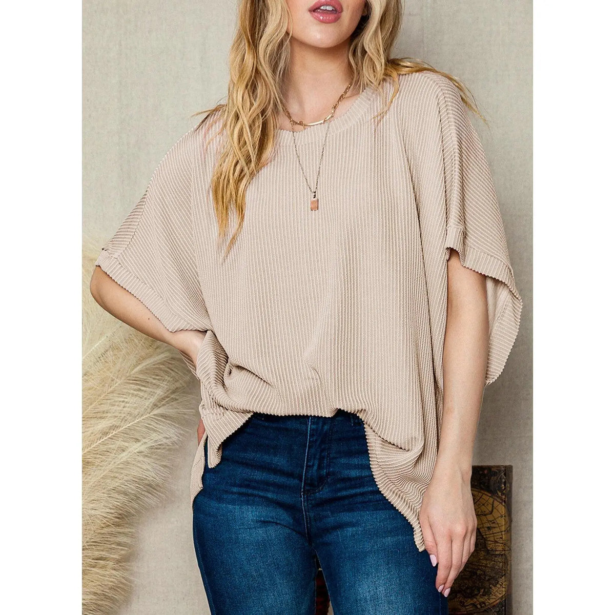 Women's Loose Knit Crew Neck Tunic Top
