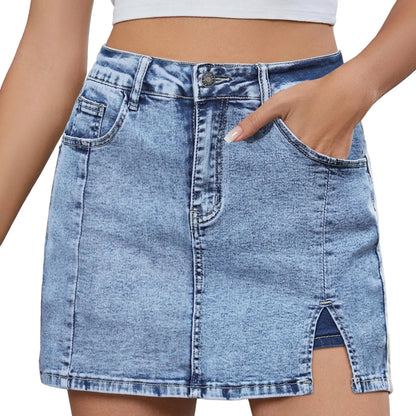🛍️Women's Minimalist High-Waisted Denim Mini Skirt Shorts with Side Slit