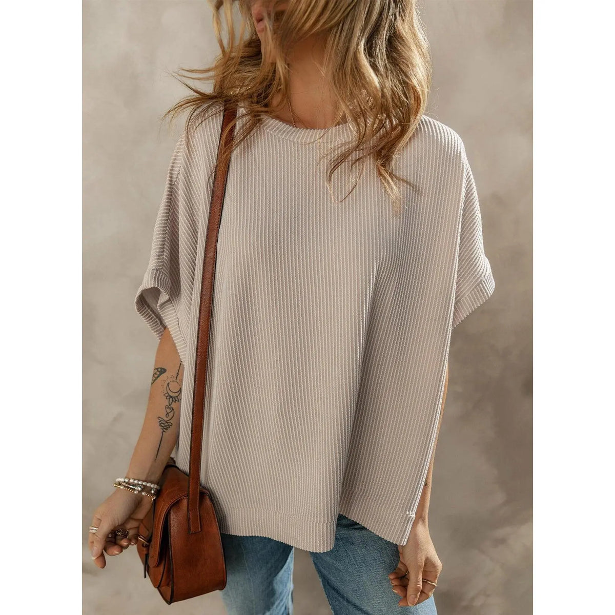 Women's Loose Knit Crew Neck Tunic Top