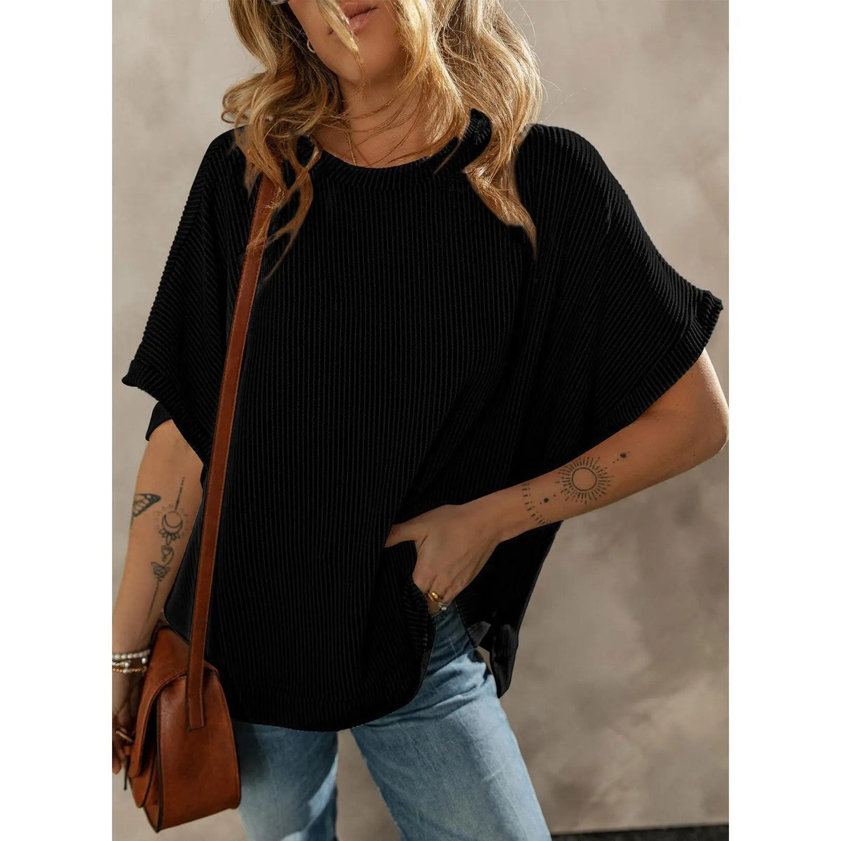 Women's Loose Knit Crew Neck Tunic Top