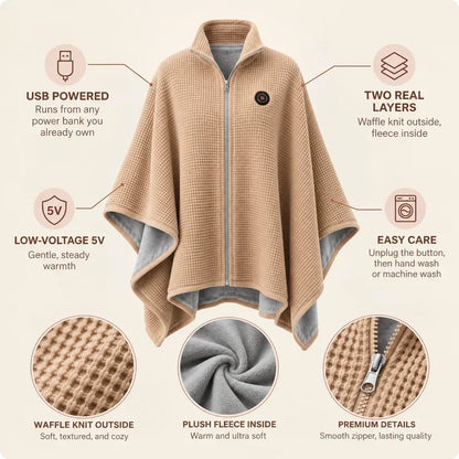 Black Friday Sale | Washable Fleece USB Heated Wrap Poncho