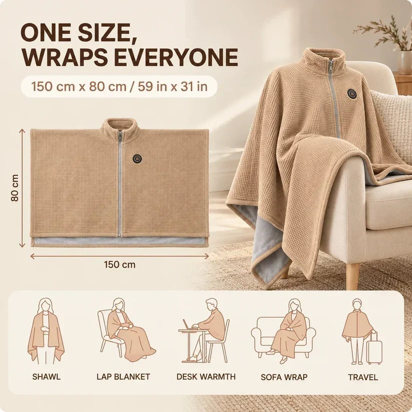 Black Friday Sale | Washable Fleece USB Heated Wrap Poncho