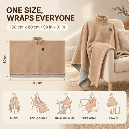 Black Friday Sale | Washable Fleece USB Heated Wrap Poncho