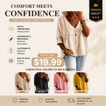 Casual Women's Sleeve Ruffled V-Neck Pullover Top in Multiple Colors