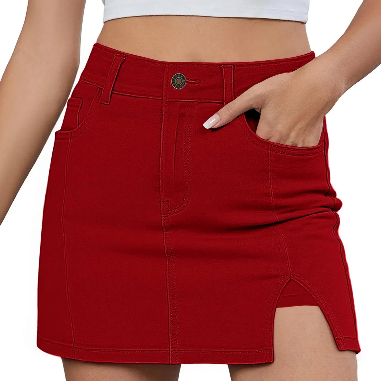 🛍️Women's Minimalist High-Waisted Denim Mini Skirt Shorts with Side Slit