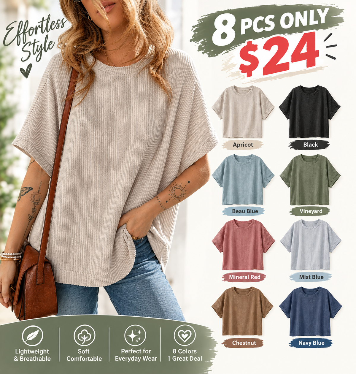 Women's Loose Knit Crew Neck Tunic Top