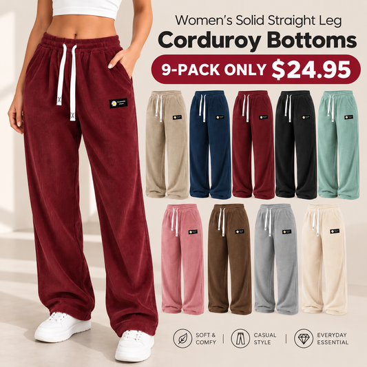 Women's Solid Straight Leg Corduroy Bottoms-100% Cotton