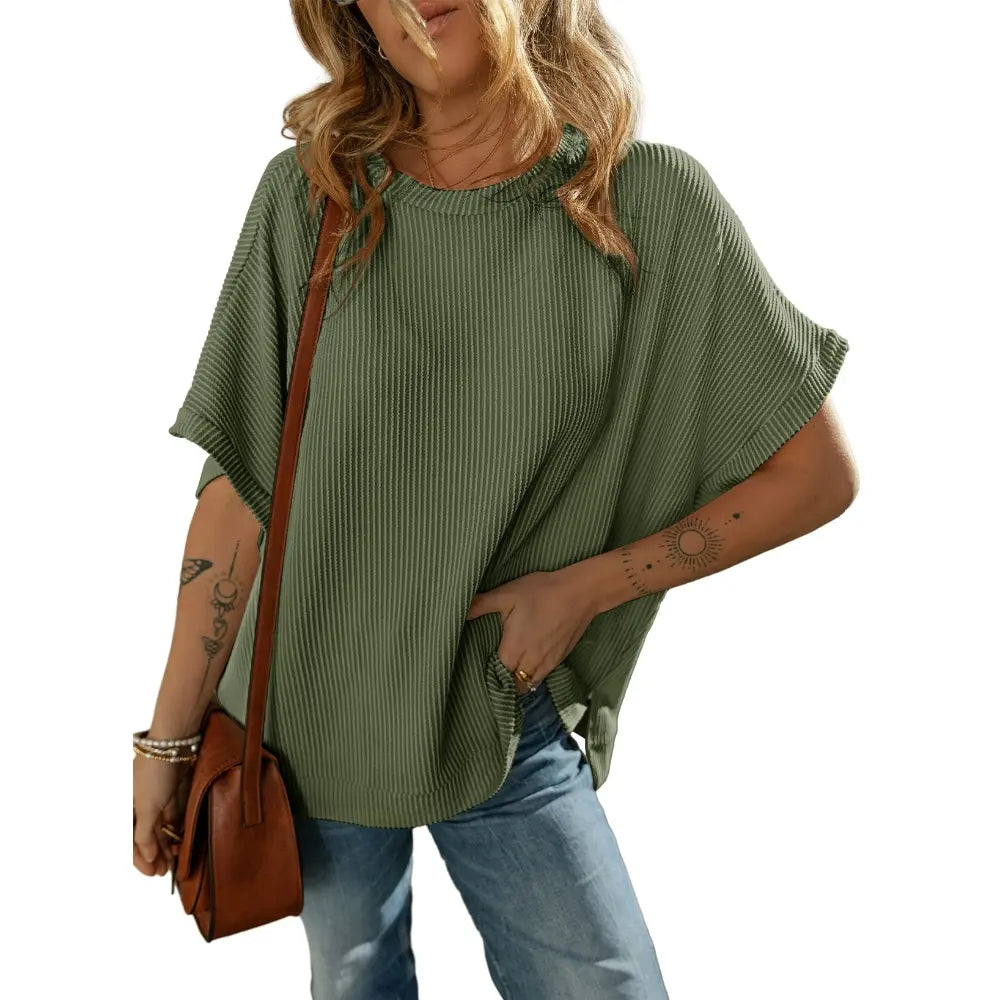 Women's Loose Knit Crew Neck Tunic Top