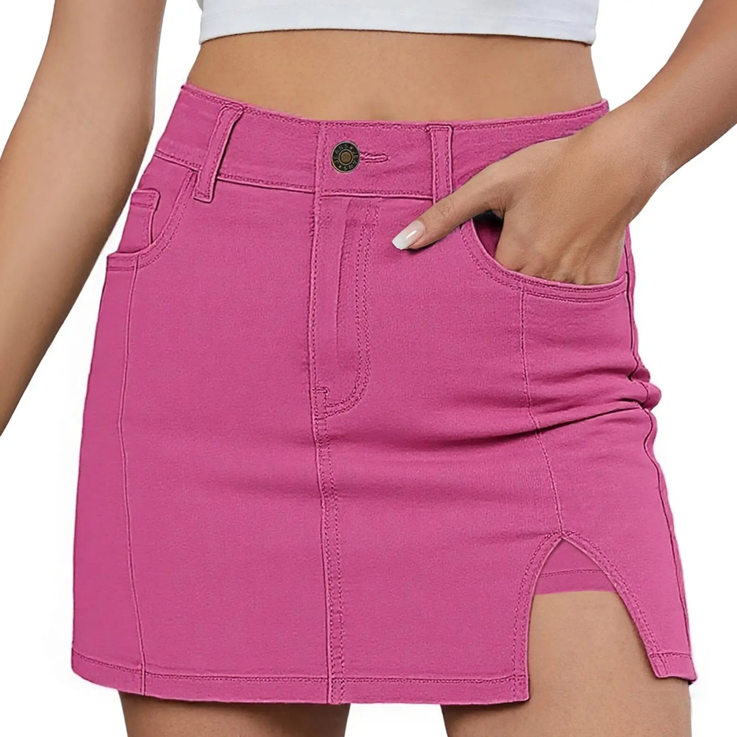 🛍️Women's Minimalist High-Waisted Denim Mini Skirt Shorts with Side Slit